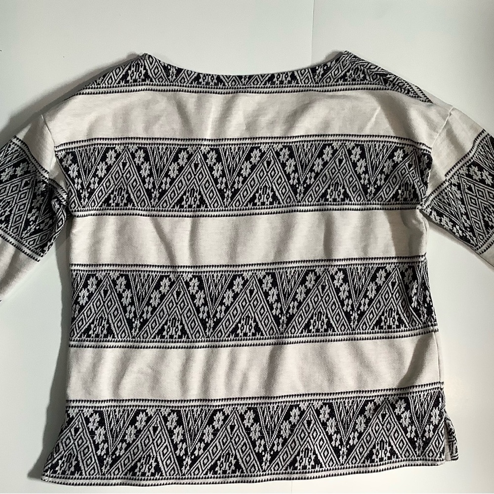 J. Crew Black and White Long Sleeve Tee with Striped Lace Design - Picture 2 of 6